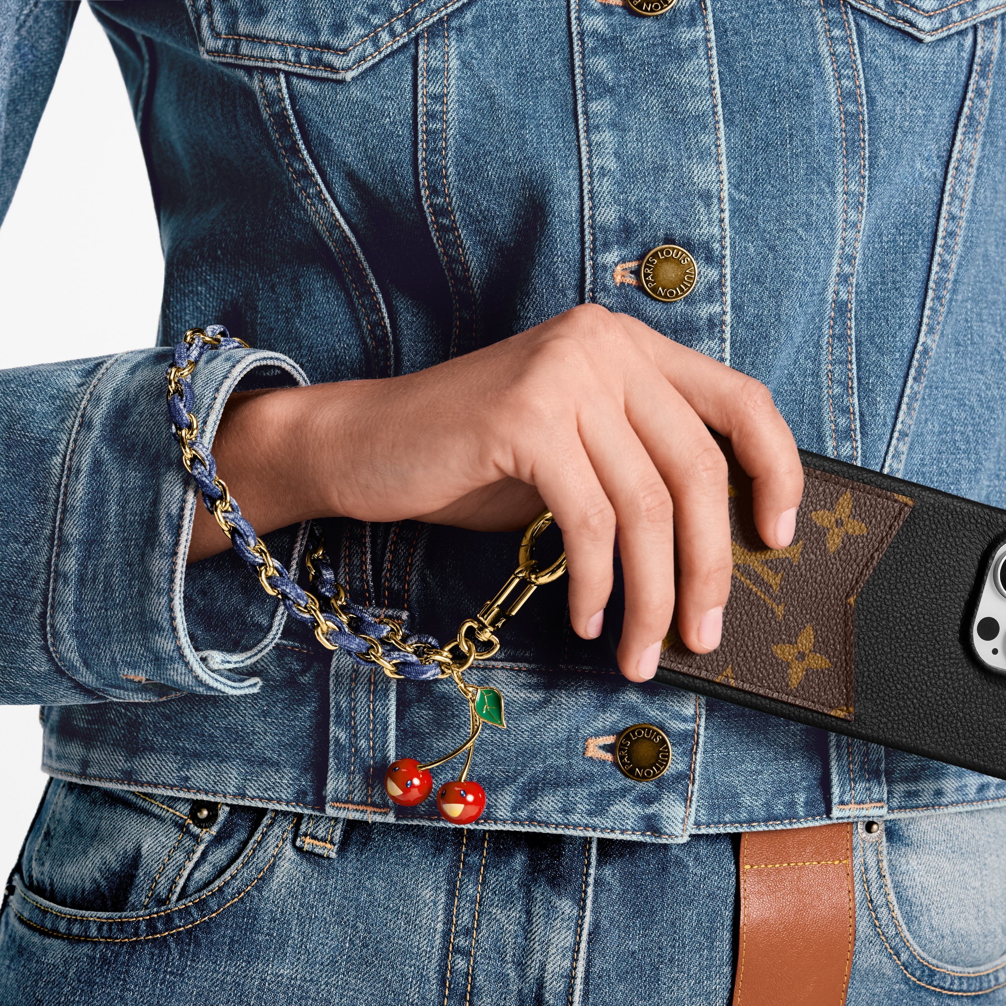 LV x TM Denim Cerise Phone Holder - Luxury S00 Blue | LOUIS VUITTON